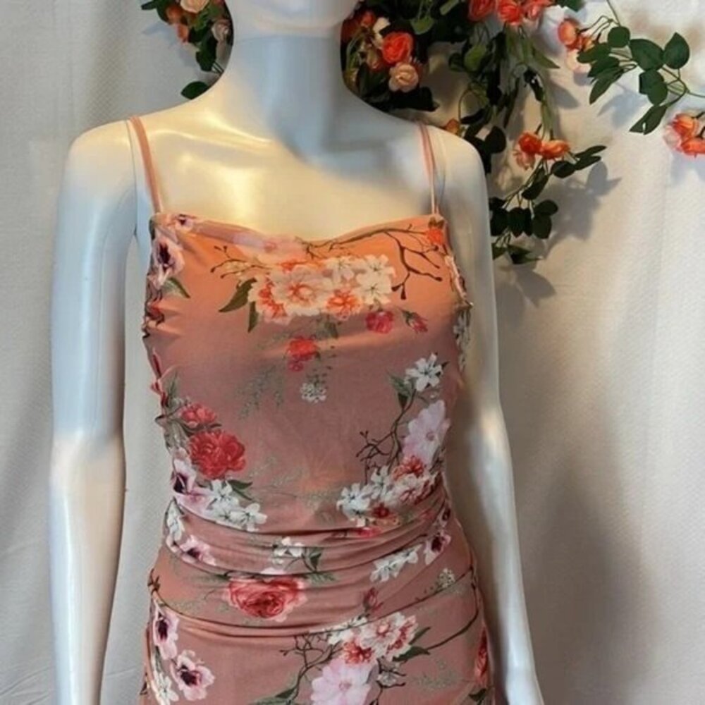 Cupshe Body Contour Floral Print Ruched Mesh Midi Dress Size XL - Picture 13 of 16